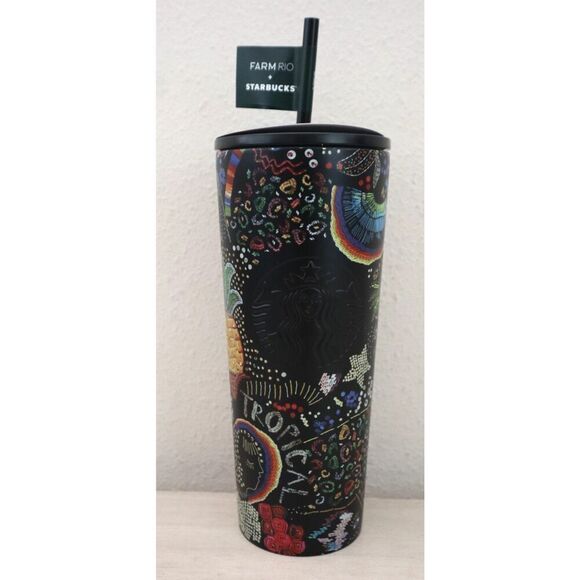 Farm Rio +Starbucks Black Tropical 24oz Cold Cup Tumbler Summer '25 Limited Edt. - Picture 1 of 6